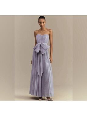 Hutch Lavender Strapless Pleated Maxi Dress with Statement Bow